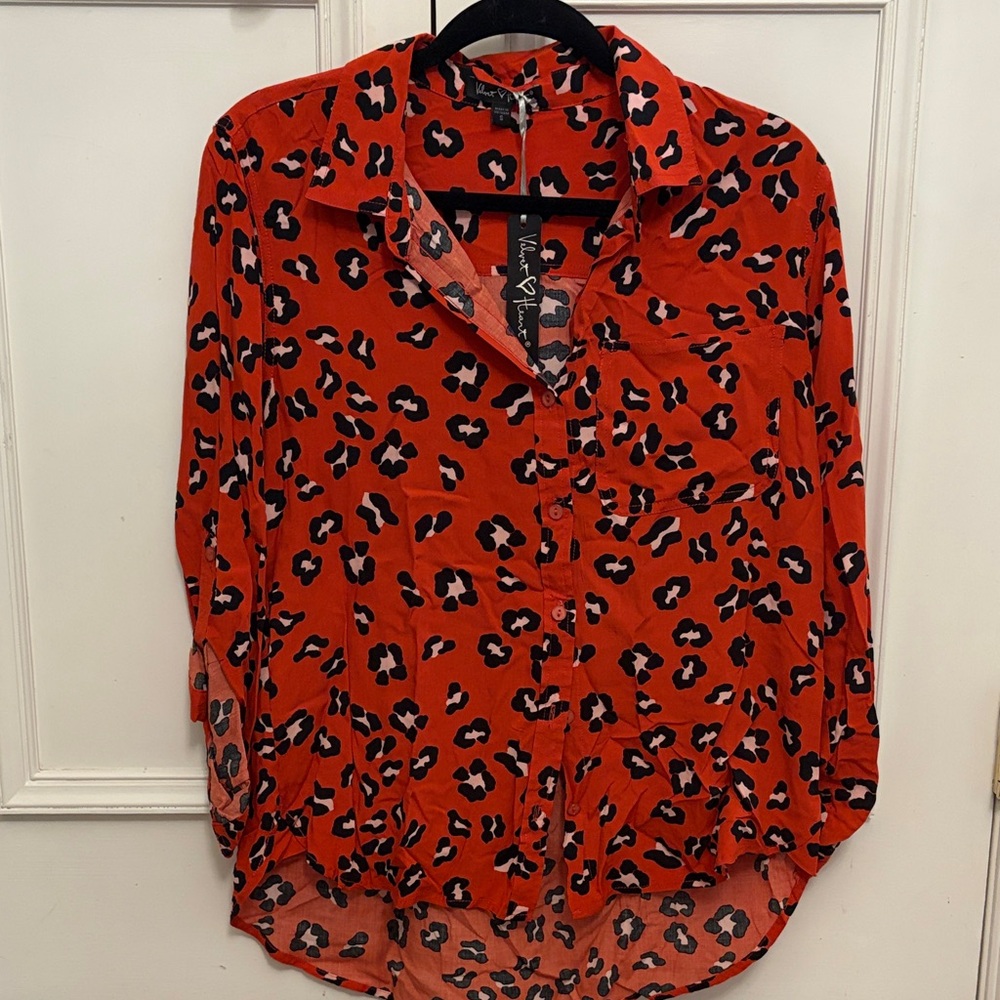 Velvet Heart Red and Black Leopard Print Button Down Shirt